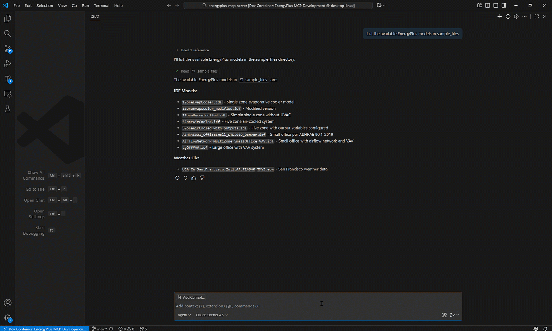 Example files are summarized using the list_available_files tool